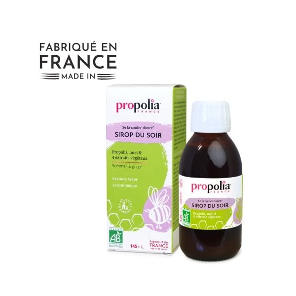 PROPOLIA - Bio - Sirop Sommeil et Gorge - Propolis / Miel / Coquelicot - Meilleur Sommeil et Gorge apaisée - Enfants et Adult