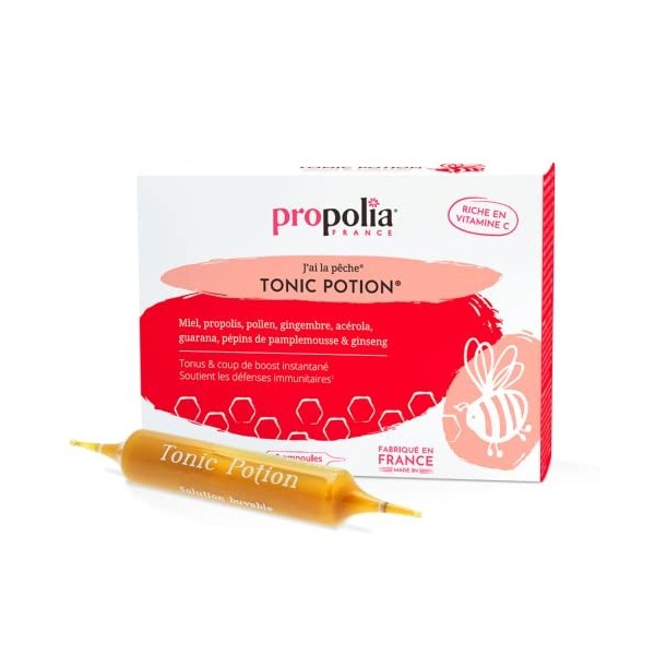 PROPOLIA - Tonic Potion - Miel / Propolis / Pollen / Gingembre / Acérola / Guarana / Ginseng - Coup de boost et fatigue passa