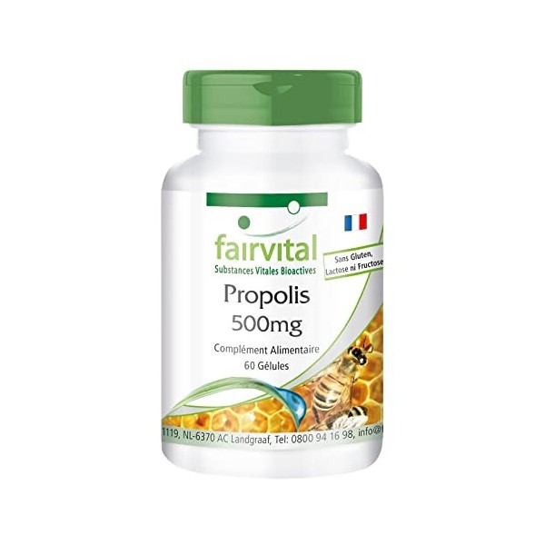 Fairvital | Propolis Extrait 500mg - 60 Capsules - 1000mg par dose journalière - normalisé à 3% de galangine - Propolis natur