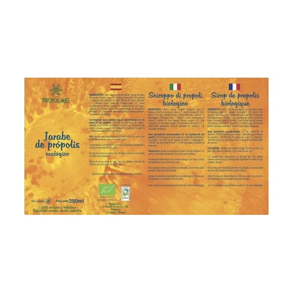Propolis sirop - 250 ml – Sans gluten. Sirop BIO. Sirop contre la toux et les glaires dans la gorge.
