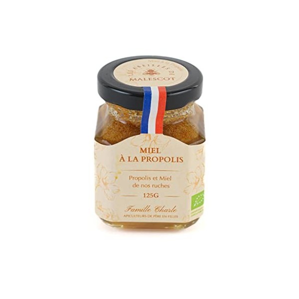 LES ABEILLES DE MALESCOT - Miel Propolis Bio - Miel Français - Origine 100 % Sud-Ouest - Pot de 125 g