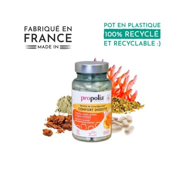 PROPOLIA - Confort digestif - Propolis/Algues/Pollen/Argile - Complément alimentaire - Fabriqué en France - 120 gélules