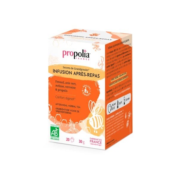 PROPOLIA- BIO - Infusion Après-repas - Propolis / Fenouil / Anis Vert / Mélisse / Verveine - Pour une digestion facilitée - F