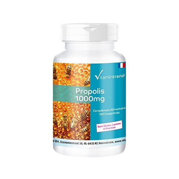 Propolis 1000mg - dosage élevé - 180 comprimés - vegan - 3% Galangine | Vitamintrend®
