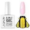 Gel Construction Ongle UV 5-En-1, Gel Builder De Renforcement 15ml , 20 PièCes Chablon Papier,Vernis à Ongles Ongles Forts, 