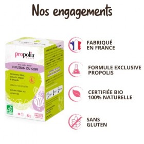 PROPOLIA - Bio - Infusion du Soir - Propolis / Tilleul / Guimauve / Romarin / Oranger - Pour une relaxation optimale et un so
