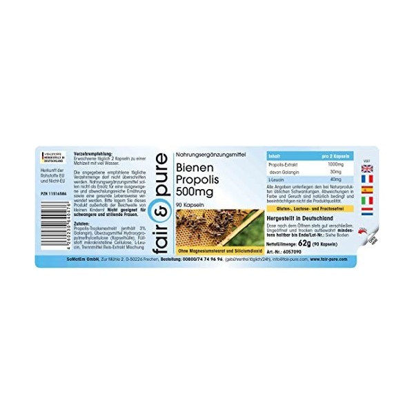 Fair & Pure® - Propolis dabeille 500mg - riche en flavonoïdes et procyanidines - 90 gélules