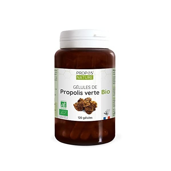 Gélules Végétale Propolis Verte Bio - enveloppe végétale - Dosées à 100mg/gélule - 120 gélules - Sans colorant ni conservateu