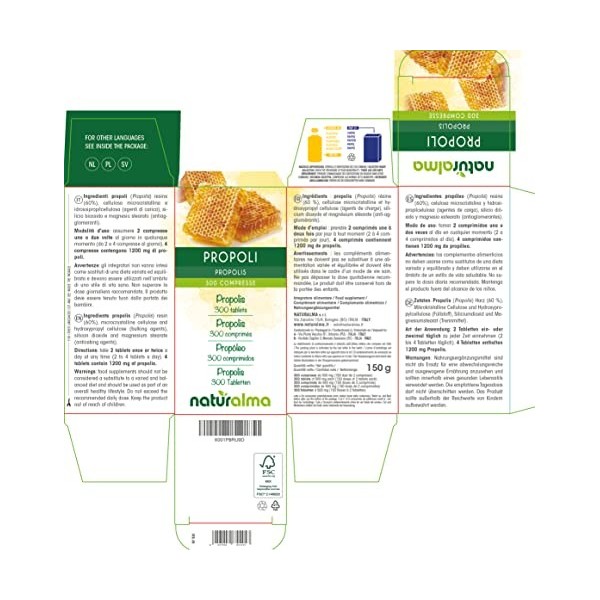 Propolis Propolis résine Naturalma | 150 g | 300 comprimés de 500 mg | Complément alimentaire | Naturel