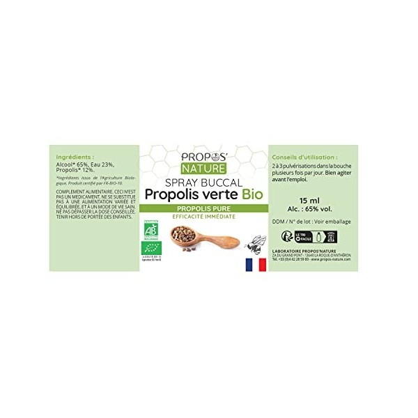 Propos Nature - Spray Buccal À  La Propolis Verte Bio Certifié Ab - Contenance : 15 ml Lot de 2 