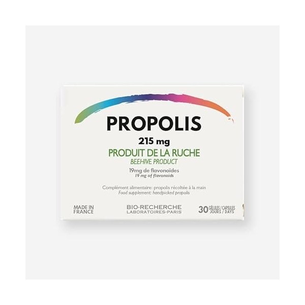 PROPOLIS • 215 mg • Complément Alimentaire Propolis récoltée à la main • Cure 1 mois / 30 gélules 1/j • Fabriqué en France