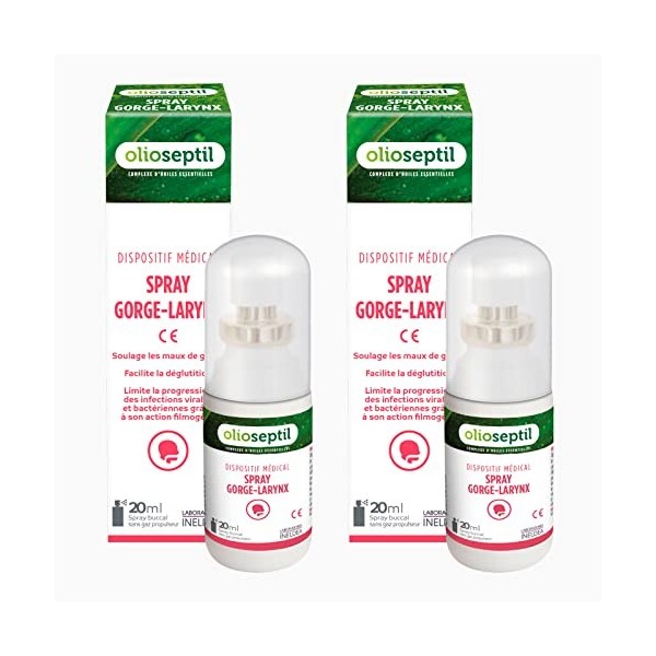 OLIOSEPTIL® - Spray Gorge-Laynx - Idéal en cas de maux de gorge dès les premières gènes - Sans gaz propulseur - Lot de 2 prod
