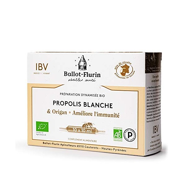 Ballot-Flurin - Préparation Dynamisée Bio - Propolis blanche & Origan - Améliore limmunité - Boite de 10 ampoules - Certifié