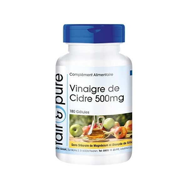 Fair & Pure® - Capsules de Vinaigre de Cidre 2000 mg par dose journalière - Vegan - Haut dosage - 180 capsules