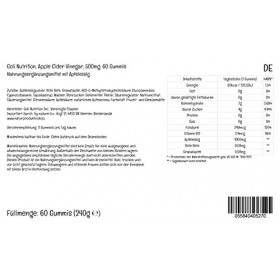 Goli Nutrition, Apple Cider Vinegar Gummies Gommes au Vinaigre de Cidre , 500mg, 60 Gommes végétaliennes, Sans Gélatine, Tes