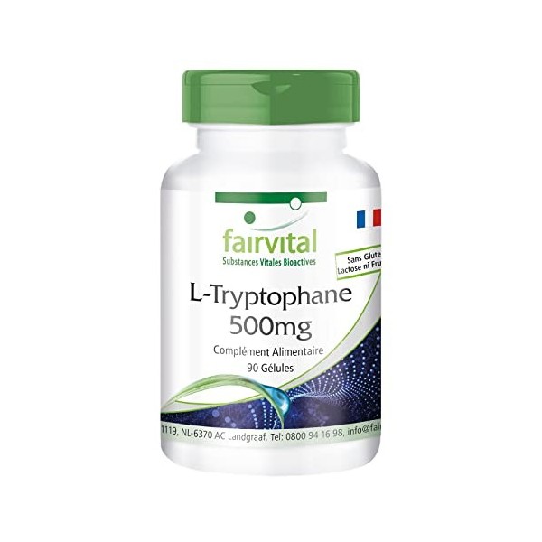 Fairvital | L-Tryptophane 500mg - VEGAN - Fortement dosé - 90 capsules - acide aminé essentiel