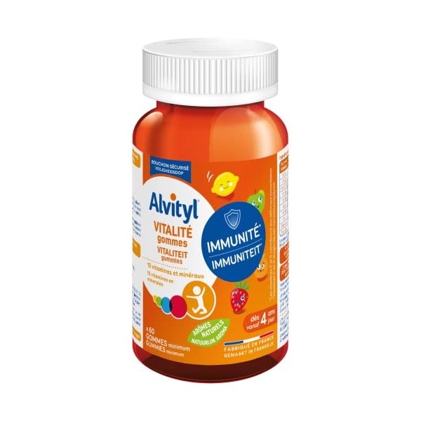 Alvityl - Gommes Vitalité - 8 vitamines et 2 minéraux – Saveurs naturelles de fruit - Dès 4 ans - 60 gommes