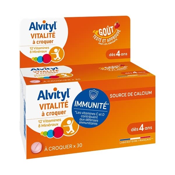 Alvityl - Comprimés à croquer Vitalité - 12 vitamines et 8 minéraux - Dès 4 ans - 30 comprimés