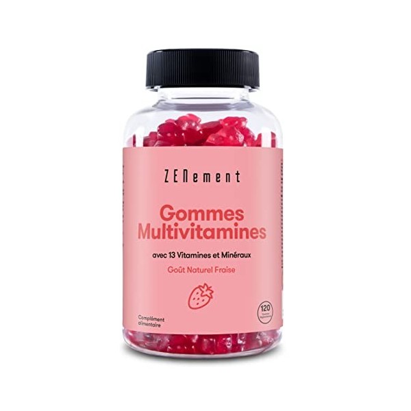 Gommes Multivitamines et Minéraux pour Enfants et Adultes, 120 Gummies | Goût Naturel Fraise | Avec 13 Vitamines et Minéraux 