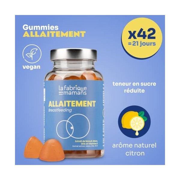 La Fabrique des Mamans | Gummies, Compléments Alimentaires pour lAllaitement | Réduit la Fatigue | Fenouil, DHA, Maca, Vitam