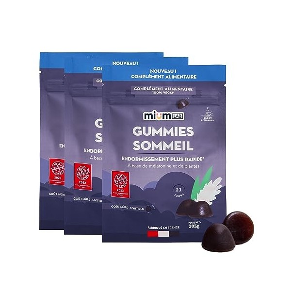 mium LAB - 3x Complément Alimentaire Sommeil en Recharge - Gummies Relaxation - 3xCure 21 Jours-100% Français - Mélatonine,Ro