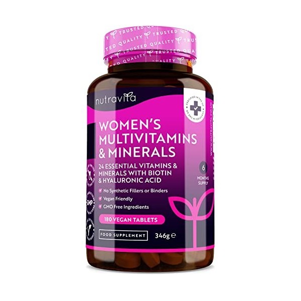 Multivitamines et minéraux pour femmes - 24 vitamines et minéraux actifs essentiels, y compris la biotine et lacide hyaluron