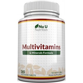 Multivitamines et Minéraux - 365 Comprimés Végétariens 12 Mois - 25 Nutriments Essentiels Vitamines A B C D3 E K2 Calcium M