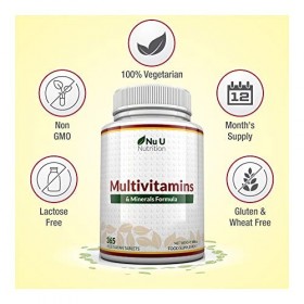 Multivitamines et Minéraux - 365 Comprimés Végétariens 12 Mois - 25 Nutriments Essentiels Vitamines A B C D3 E K2 Calcium M