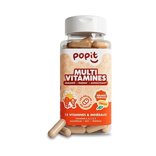 POP IT 60 Gummies Multivitamines Enfants dès 3 ans et Ados - Cure 1 Mois - Sans Sucres, Goût Tropical, Vegan - Vitamines Enfa