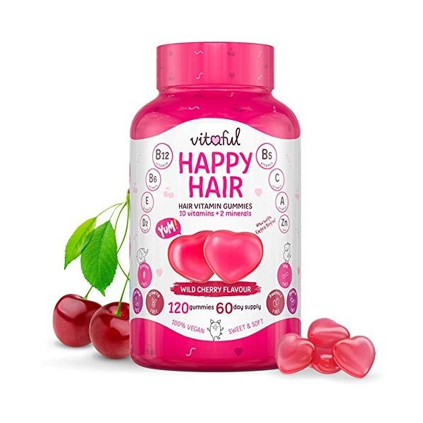 VITAFUL Happy Hair - Gummies Pousse Cheveux - Complément Alimentaire Cheveux - 120 Gummies Vitaminés Cure de 2 Mois - Bioti