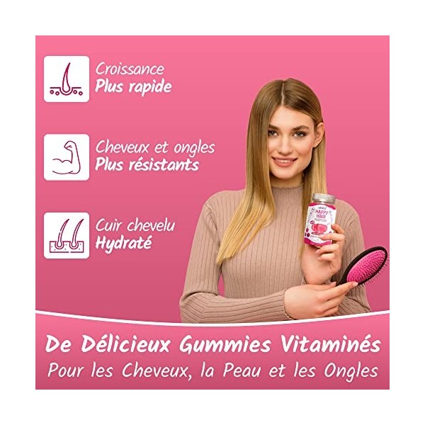 VITAFUL Happy Hair - Gummies Pousse Cheveux - Complément Alimentaire Cheveux - 120 Gummies Vitaminés Cure de 2 Mois - Bioti