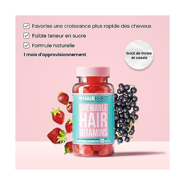 HAIRBURST Gummies Vitaminés de à la Biotine pour des Cheveux plus Longs et plus Épais - Ajout de Zinc, de Vitamine C et de Sé