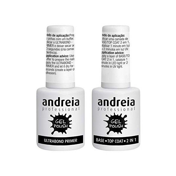 Andreia Professional Paquet de Deux - Ultrabond Primer + Base et Top Coat 2 en 1 Vernis à Ongles Gel Semi-Permanent