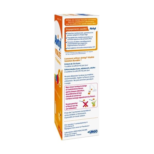 Alvityl - Solution buvable multivitaminée - 11 vitamines 100% des VNR - Dès 3 ans, goût fruité - 150mL