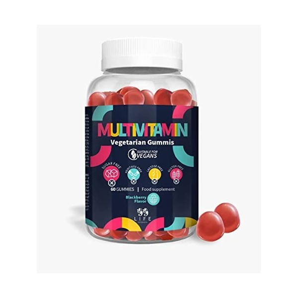 99 Life | Gummies Multivitamines et Minéraux pour Adultes | Véganes sans Sucre avec 11 Vitamines et Minéraux | Saveur de Fram