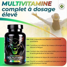 Multivitamines Complet | Vitastrong Vitamine C, E, B1, B2, B6, D, A, K, B12, Biotine | 100% Naturel et Pur | 13 Vitamines À H