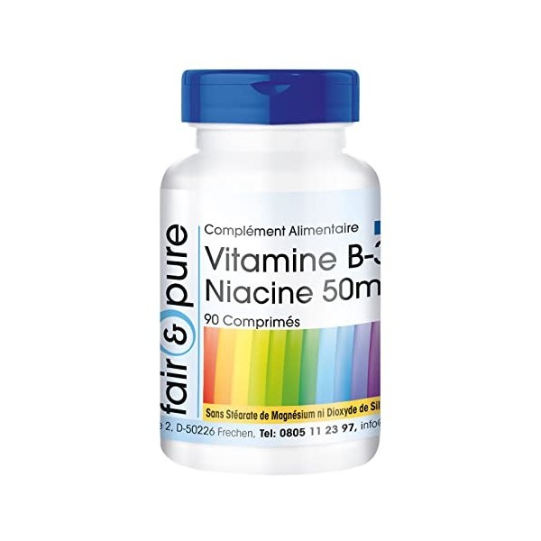 Fair & Pure® - Vitamine B-3 niacine 50mg - nicotinamide - végan - 90 comprimés