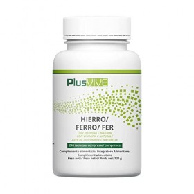 Plusvive - Lot de 240 capsules de fer et de vitamine C, enrichies en papaïne et spiruline pour une biodisponibilité améliorée
