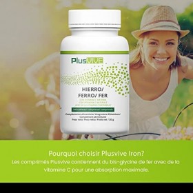 Plusvive - Lot de 240&nbsp;capsules de fer et de vitamine&nbsp;C, enrichies en papaïne et spiruline pour une biodisponibilité améliorée