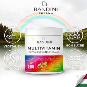 Bandini® Multivitamines 365 comprimés - Multivitamine complète avec 13 vitamines et 11 minéraux - Couverture 1 an - Supplémen