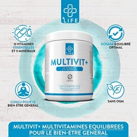 Multivitamines et Minéraux PiuLife® • 365 Comprimés 24 Vitamines et Mineraux Essentiels de Taille Familial • Vitamine Multivi