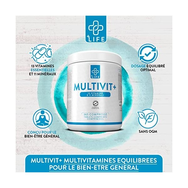 Multivitamines et Minéraux PiuLife® • 365 Comprimés 24 Vitamines et Mineraux Essentiels de Taille Familial • Vitamine Multivi