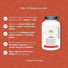CYB | Power Magnesium 400mg Supplément de Magnésium Pur à Haute Dose - Complement Alimentaire - Supplément Végétalien Quotidi
