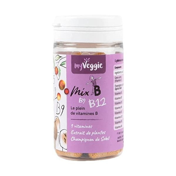 myVeggie - Mix B - 8 Vitamines B dont B12 & Vitamine C - Fatigue, Performance et Système Immunitaire - Extraits De Plantes,