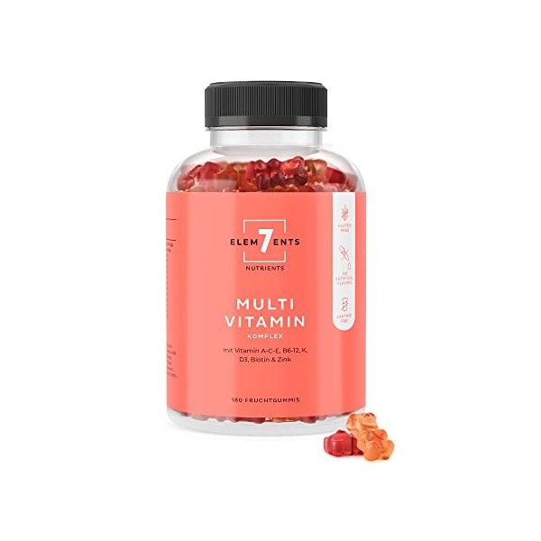 Multivitamines Gummies Gommes aux Fruits – Formule Naturelle à Base de Plantes + Vitamines A B6 C D E Biotine Niacine Folate 