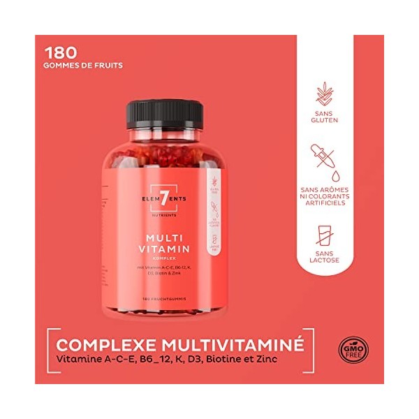 Multivitamines Gummies Gommes aux Fruits – Formule Naturelle à Base de Plantes + Vitamines A B6 C D E Biotine Niacine Folate 