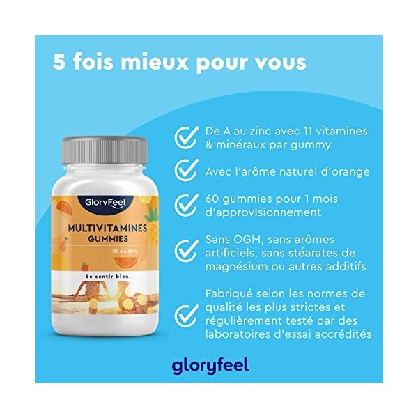 Multivitamines Gummies, 11 Vitamines et Minéraux Essentiels, Vitamines C, D, B12, K2, Biotine et Zinc, Soutient le Système Im