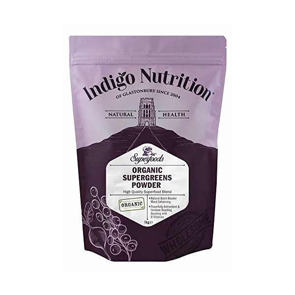 Indigo Herbs Poudre SuperGreens Bio - 1kg Certifiée Biologique 