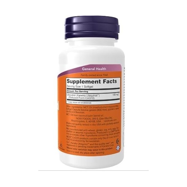 Now Foods Ubiquinol 100mg 120 Capsules molles Coenzyme Q10