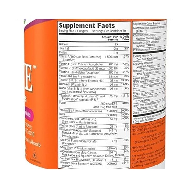 NOW Foods Eve Lot de 180 gélules multivitamines pour femme